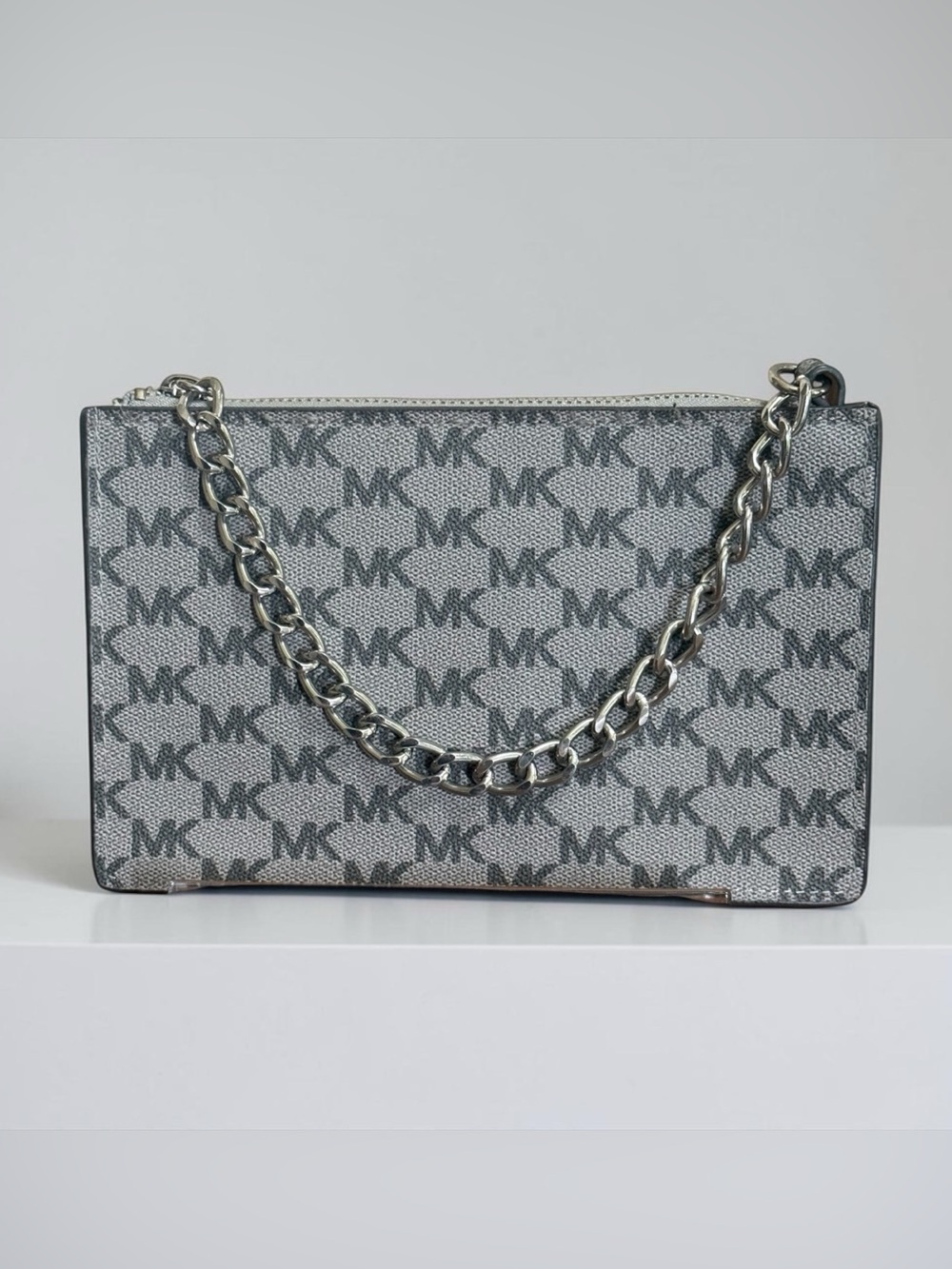 Michael Kors Gray Logo Chain Belt  Bag Fanny Pack! Small!